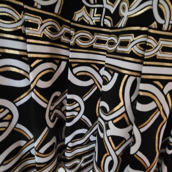 WHBM Black/Gold/White Metallic Midi Dress Embellished w/ Rhinestones. Size L - Picture 8 of 11